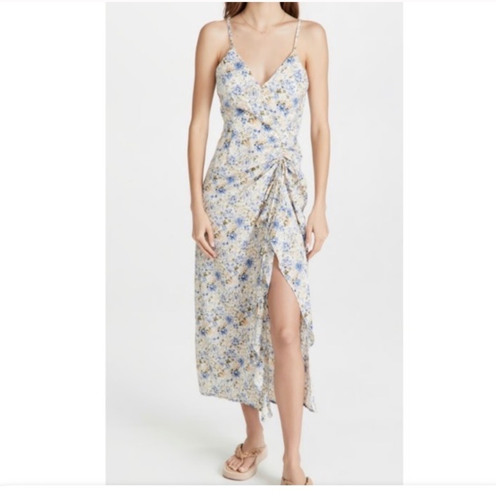 NWT En Saison Floral Midi Slip Dress Med Ruching Feminine Romantic Cottagecore